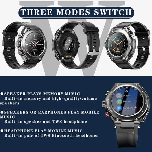 Miniatura 5 de Reloj inteligente con auriculares 3 en 1 Ronda Fitness Tracker 1.28 pulgadas Smartwatch para hombres Respuesta/Hacer llamadas Altavoz Grabación