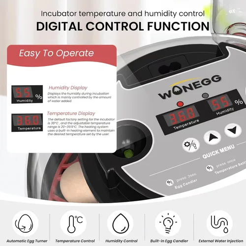 Miniatura 3 de Incubadora de 12 huevos para incubar huevos de pollo, codorniz/pato, giro automático, control digital de humedad/temperatura, vela LED, recarga Onyx