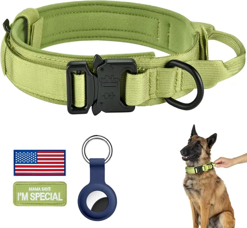 Miniatura 19 de DAGANXI Collar táctico para perro, collar ajustable de nailon para entrenamiento militar con asa de control y hebilla de metal pesado para perros