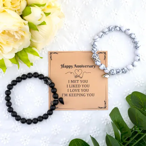 Miniatura 5 de Pulseras de amor a juego para novio y novia, pulseras a juego para parejas, regalos de relación a larga distancia con tarjeta de aniversario