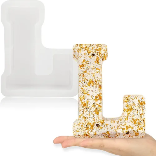 Gartful Moldes de letras grandes de 7 pulgadas para resina, molde de resina epoxi del alfabeto mayúscula 3D L, moldes de letras de resina gruesa de
