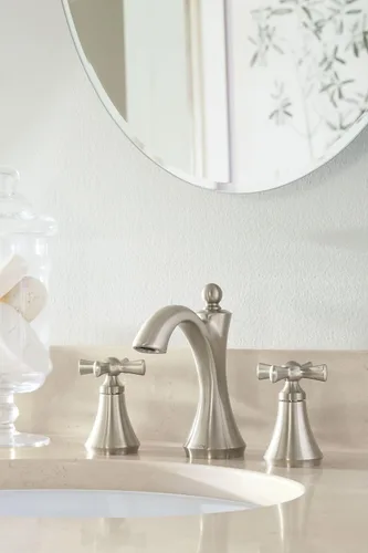 Miniatura 11 de Moen T4524BN Wynford - Grifo de baño de arco alto de dos manijas, níquel cepillado