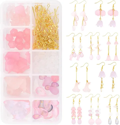 Miniatura 13 de SUNNYCLUE 1 caja de 10 pares de aretes colgantes de acrílico esmerilado de flores de lirio de cala, kits de fabricación de aretes de perlas de Diy