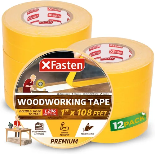 Miniatura 9 de XFasten Cinta adhesiva de doble cara para carpintería de 1 pulgada x 108 pies (paquete de 3), sin residuos, cinta adhesiva extraíble de doble cara