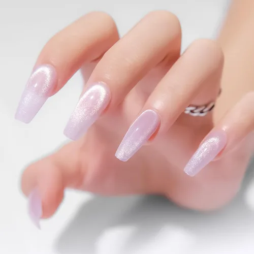 Miniatura 23 de Uñas postizas a presión largas, con brillo azul y diseño, acabado acrílico brillante, de cobertura completa, uñas postizas reutilizables para l002