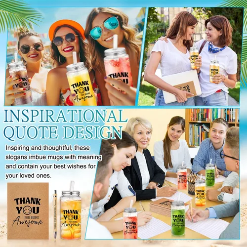 Miniatura 6 de Skylety 72 Piezas Regalos de Agradecimiento para Empleados a Granel 13.5oz Vasos Transparentes con Tapas Pajillas Cuadernos en Espiral Notas