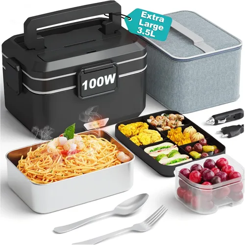 Miniatura 15 de Nifogo 100W Heated Bowl for Car and Truck and Office Electric Lunch Box 3 in 1 Stainless Steel 12 V 24 V and 230 V – Lunch Box 1.5 L x 2 with Grey