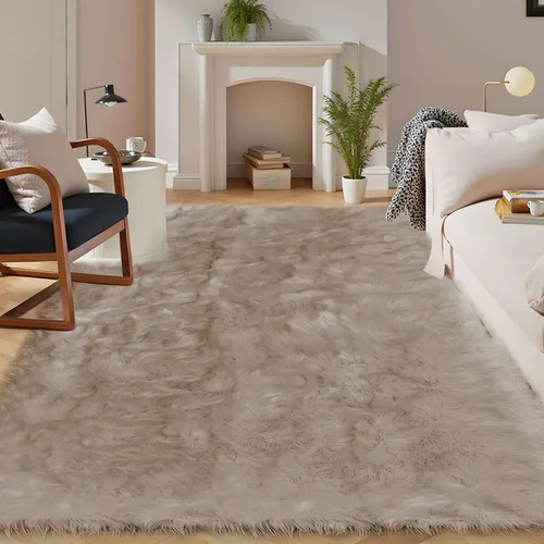 Miniatura 44 de Latepis - Tapete rectangular de piel sintética tipo lana de oveja suave, esponjosa y lavable para sala de estar, dormitorio, sala de juegos o Blanco