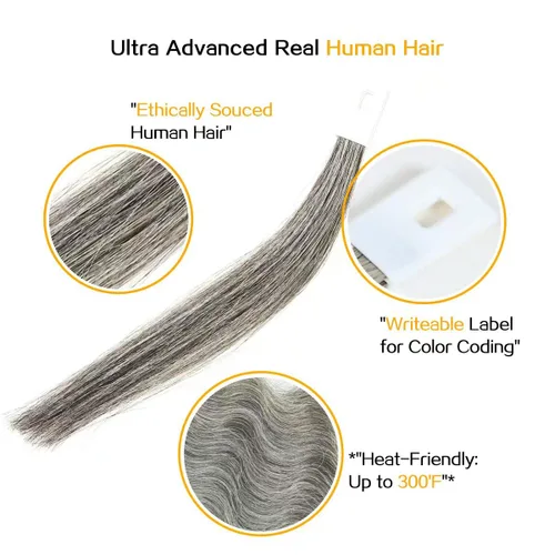 Miniatura 2 de Muestras de cabello para probar color, gris natural, cabello humano natural real, 30 hebras por paquete, 8 pulgadas