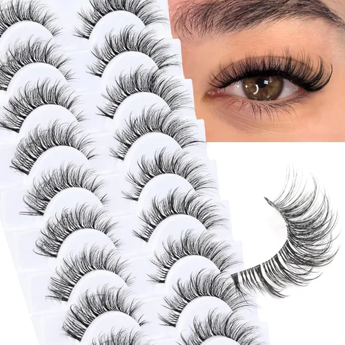 Miniatura 19 de Veleasha Pestañas rusas postizas con banda transparente que parecen extensiones de pestañas, tiras de pestañas con curvatura D, paquete de 10 pares