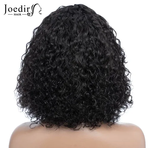 Miniatura 6 de JOEDIR HAIR Peluca corta y rizada con flequillo, peluca de cabello humano virgen brasileño de 12 pulgadas para mujeres negras, peluca Jerry Curl