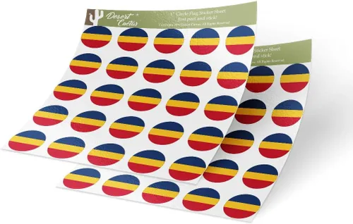 Desert Cactus Adhesivo de la bandera de Rumania de 1 pulgada, redonda, dos hojas, 50 piezas en total, con logotipo de país para niños, calcomanía de