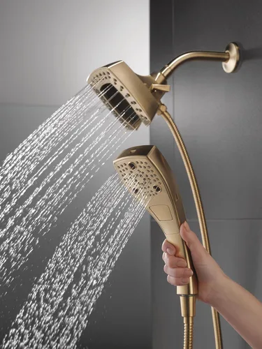 Miniatura 2 de Delta Faucet 5-Spray In2ition - Cabezal de ducha doble con rociador de mano, cabezal de ducha dorado con manguera, cabezales de ducha, acoplamiento