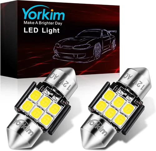 Yorkim Bombilla LED De3175 de 1.102 in, color blanco, súper brillante, 1.102 in, 1.142 in, sin errores, CANBUS 6-SMD 2835 Chipsets para luces