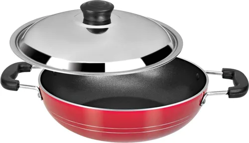 Miniatura 2 de DBY Kadai antiadherente con tapa de acero inoxidable de 2 litros de sartén profunda antiadherente Kadhai indio para curry, freír y salsa de gas