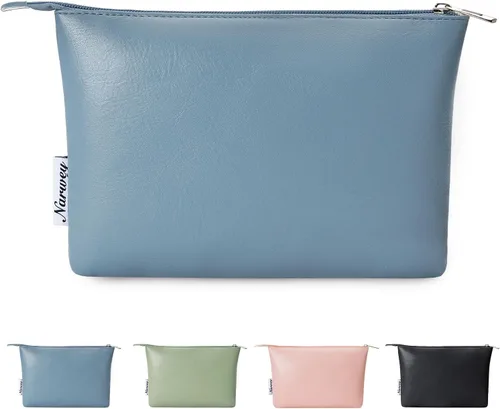 Miniatura 14 de Narwey Bolsa de Maquillaje Grande para Bolso de Cuero Vegano de Viaje Bolsa de Cosméticos con Cremallera para Mujeres, A-Negro