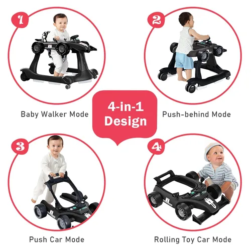 Miniatura 2 de BABY JOY Andador de bebé 4 en 1, Andador de actividad plegable con altura y velocidad ajustables, música, luces, antivuelco, andador de empuje