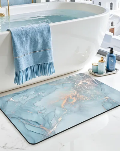 Miniatura 13 de DEXI Alfombra de baño ultra fina, de 16 x 24 pulgadas, antideslizante, para suelo de ducha, absorbente, de secado rápido, de mármol, perfil bajo