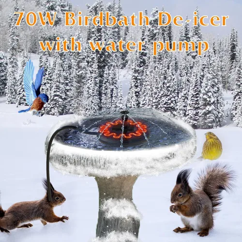 Miniatura 7 de Calentador de baño para pájaros para exteriores con bomba de agua, descongelador para baños de pájaros con control termostático y cable de 3.3 pies
