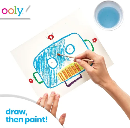 Miniatura 4 de Ooly Smooth Stix - Crayones de gel para niños y adultos con pincel, juego de 6 colores arcoíris de acuarela para vidrio y papel con estuche, juego