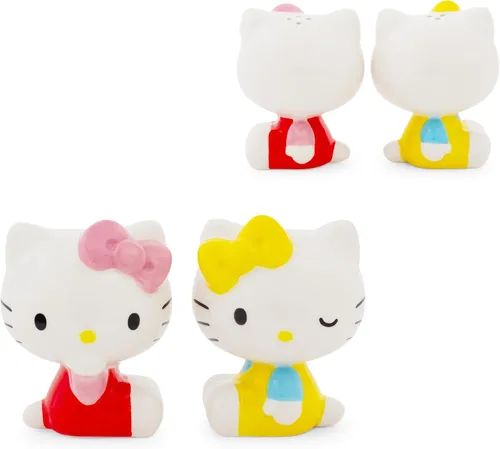 Sanrio Hello Kitty and Mimmy - Salero y pimentero de cerámica, juego de 2 recipientes dispensadores de especias Hello Kitty y Mimmy