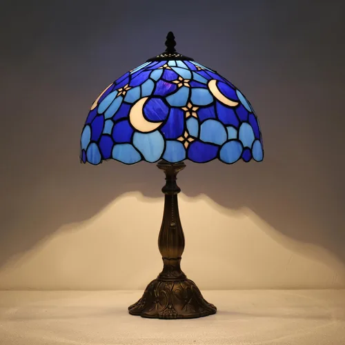 Miniatura 14 de Lámpara de mesa con tulipanes de vitrales, luz de lectura estilo Tiffany, 12 x 12 x 19 pulgadas, lámpara de escritorio de vidrio antiguo