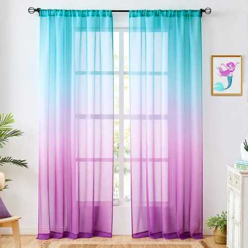 Miniatura 9 de Cortinas transparentes de lino sintético con degradado gris oscuro para dormitorio y sala de estar con bolsillo para barra, cortinas de gasa Gris