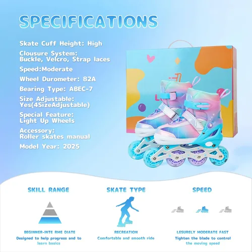 Miniatura 4 de Patines en línea ajustables para niños, niñas y adultos, patines con todas las ruedas que se iluminan para exteriores, para principiantes, jóvenes