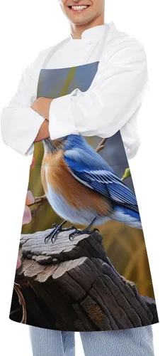 Miniatura 4 de Personalized Eastern Bluebird Adult Apron, Kitchen Cooking Aprons for Woman Man, Adjustable Bib Apron with Pocket for Baking, BBQ Crafting Outdoors