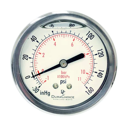 Miniatura 10 de Medidores de presión rellenos de líquido de 2 pulgadas - caja de acero inoxidable, latón, 1/4 "NPT, conexión de montaje trasero central, 0-4,000PSI