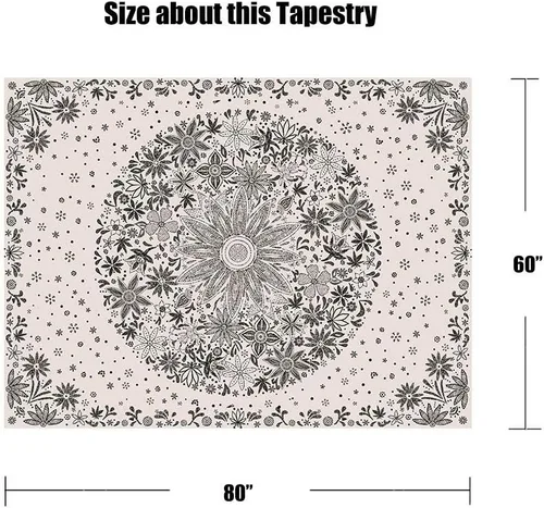 Miniatura 7 de Neasow - Tapiz estilo bohemio para colgar en la pared, estilo floral, blanco y negro con circunferencia de margarita con lunares, decoración