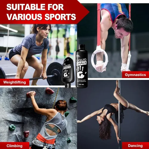 Miniatura 4 de Liquid Chalk 2 Pack, 2 oz Gym Chalk with Carabiner Bottles & Retail Box, Mess-Free Sweat-Resistant Grip for Weightlifting, Gymnastics, Rock Climbing
