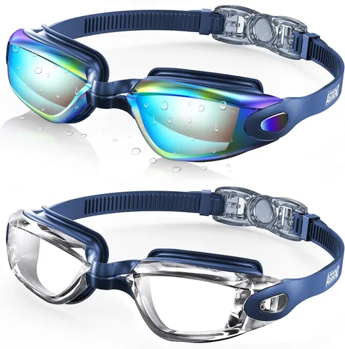 Miniatura 32 de Aegend - Gafas de natación, paquete de 2 gafas de natación sin filtraciones, para adultos, hombres, mujeres y jóvenes Negro claro y rosa rojo claro