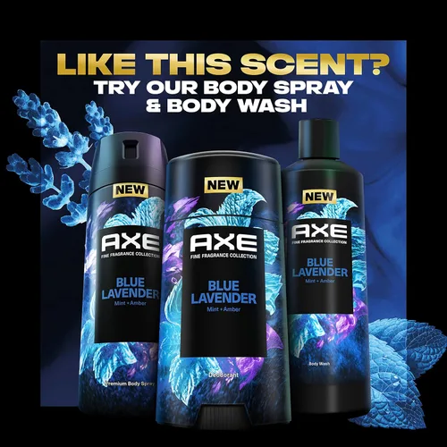 Miniatura 8 de AXE Fine Fragrance Collection Desodorante en barra azul lavanda, 4 unidades con frescura 48H y protección contra olores con aceites esenciales