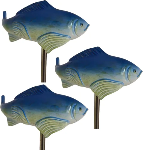 Koi - Esculturas de resina de peces Koi con estaca, esculturas y estatuas de jardín de peces, 3 piezas de esculturas de peces para exteriores, Azul