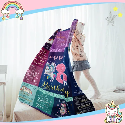 Miniatura 3 de Solzien Manta de ideas de regalo de cumpleaños para niña de 8 años, 60 x 50 pulgadas, decoraciones de cumpleaños de 8 años, regalos para niña de 8