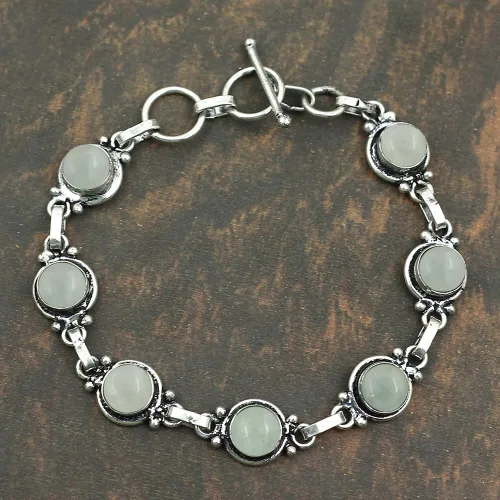 Miniatura 22 de Round Shape Natural & Synthetic Gemstones Silver Plated Bracelets for Women - Vintage Bohemian Style Handmade Birthstone Adjustable Link Bracelet