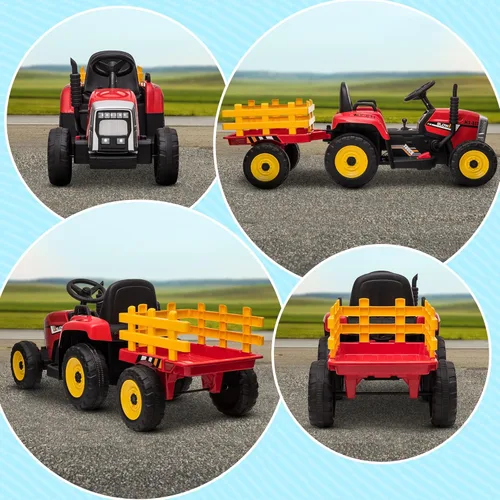 Miniatura 9 de Aosom Tractor de paseo de 12 V con remolque, motores duales de 25 W, tractor eléctrico a batería con control remoto, sonido de arranque de música