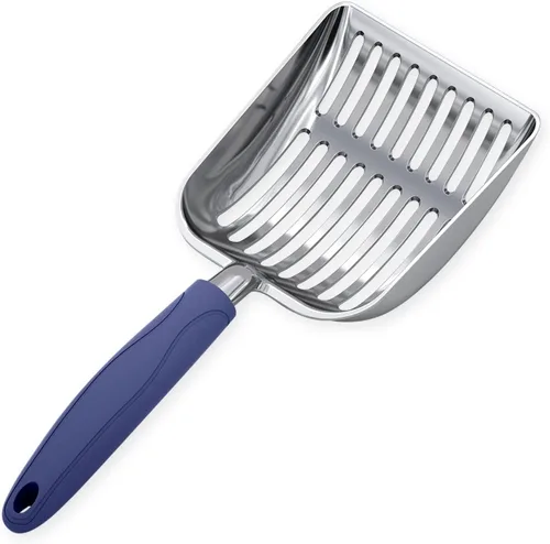 Miniatura 20 de WePet Cuchara de arena para gatos, tamiz de aleación de aluminio, pala de metal profunda, mango largo, tamizado de excrementos, levantador de heces