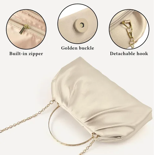 Miniatura 5 de ERKOON Clutch Purse for Women Elegant Pleated Evening Bag Crossbody Shoulder Handbag Envelope Bag with 2 Detachable Chain