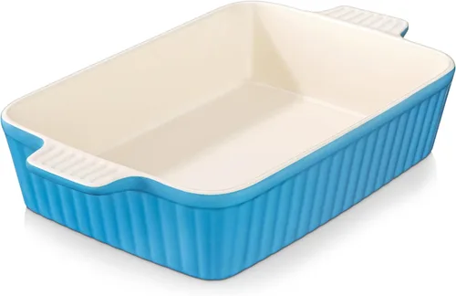 Miniatura 10 de MALACASA Fuente para hornear de 4.4 QT (cuartos de galón), fuente grande de 9x13 para cazuela para horno, molde de cerámica para hornear, molde Rojo