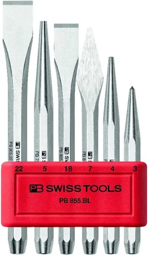 PB Swiss Tools Juego de herramientas de cincel y punzón mediano en soporte de plástico