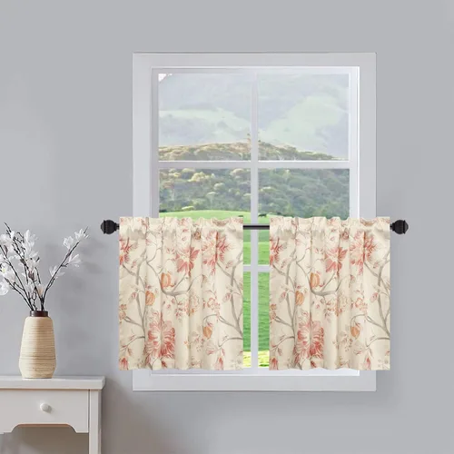 Miniatura 47 de Leeva Cortinas rústicas de cocina con estampado floral verde mezclado de lino para media ventana, para comedor, bolsillo para barra, cafetería