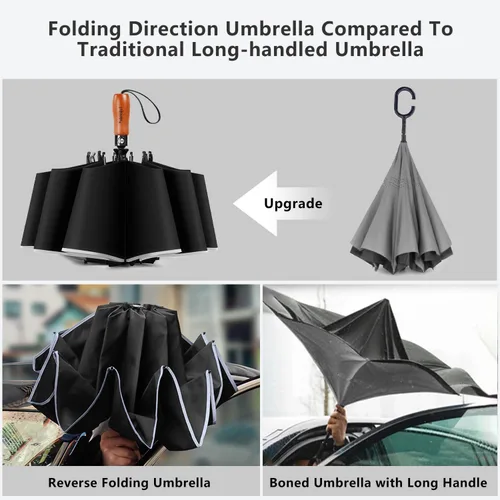 Miniatura 4 de Lejorain Golf Large Inverted Umbrella - Black Big Windproof Heavy Duty Upside Down 46/50/54 Inch Compact Reverse Car Automatic Folding Reflective