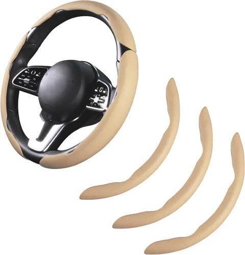Miniatura 10 de Cubierta de volante de coche de cuero con cierre de presión de 3 piezas, juego de protector antideslizante y envolvente, accesorios para volante