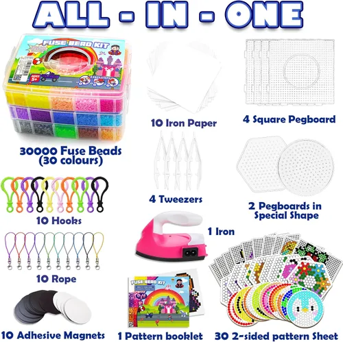 Miniatura 2 de FUNZBO Kit de 30000 cuentas que se funden de 5mm con mini plancha - 30 colores 60 patrones, suministros de arte y manualidades para Navidad