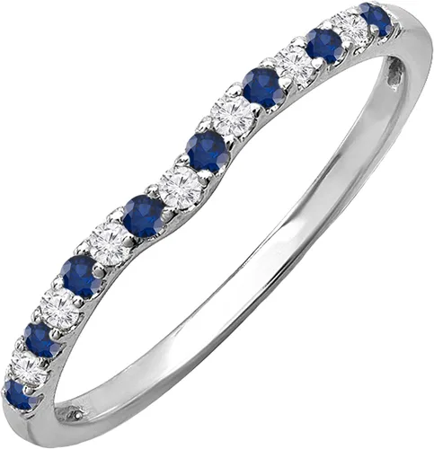 Dazzlingrock Collection Alianza de boda redonda alternativa de zafiro azul y diamante blanco para mujer (0.10 qtw, color I-J, claridad I1-I3) en oro