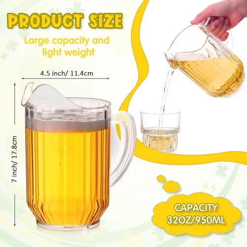 Miniatura 2 de Rtteri - Paquete de 16 jarras de plástico transparente de 32 onzas a granel, mini jarras de bebidas con asa y boquilla para agua, cerveza, limonada