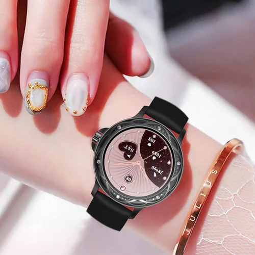 Miniatura 5 de Reloj para mujer Hombre Fitness Tracker, relojes inteligentes de diamantes rosas para mujer (respuesta/hacer llamadas) con pantalla táctil a