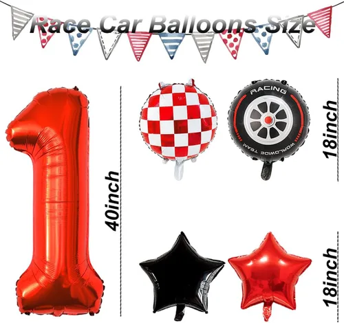 Miniatura 7 de Globos de auto de carreras para decoración de cumpleaños – Globos rojos de Mylar número 1 de 40 pulgadas – Globos rojos de aluminio rojo